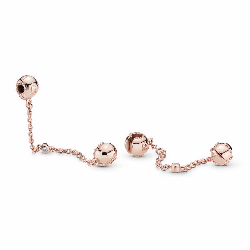 Pandora Rose™ Embossed Hearts Safety Chain Ireland - Pandora Rose/Silicone/Cubic Zirconia - 658294NO